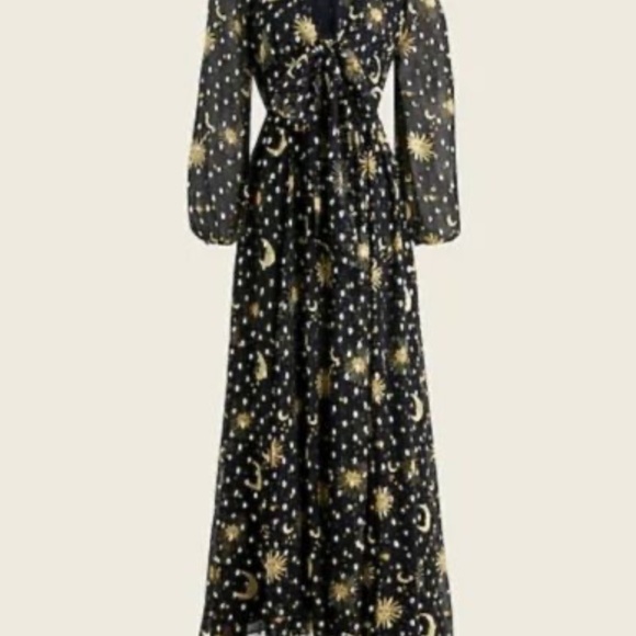 BNWT J.Crew Tie-Front Lurex Maxi Dress in Celestial Star Moon Sun Print XS - Picture 2 of 6